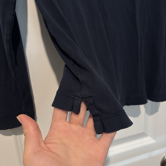 Lauren Ralph Lauren Navy Blue Long Sleeve Suede Zip Shoulder Shirt Women's L - Picture 7 of 9